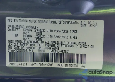 2022 Toyota Tacoma Sr5 z USA, uszkodzony, nr VIN 3TYAX5GN3NT061544